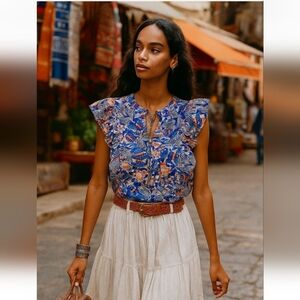 Women's CHUFY Dekker "Gone Jammin" Flutter Sleeve Blouse Size Small